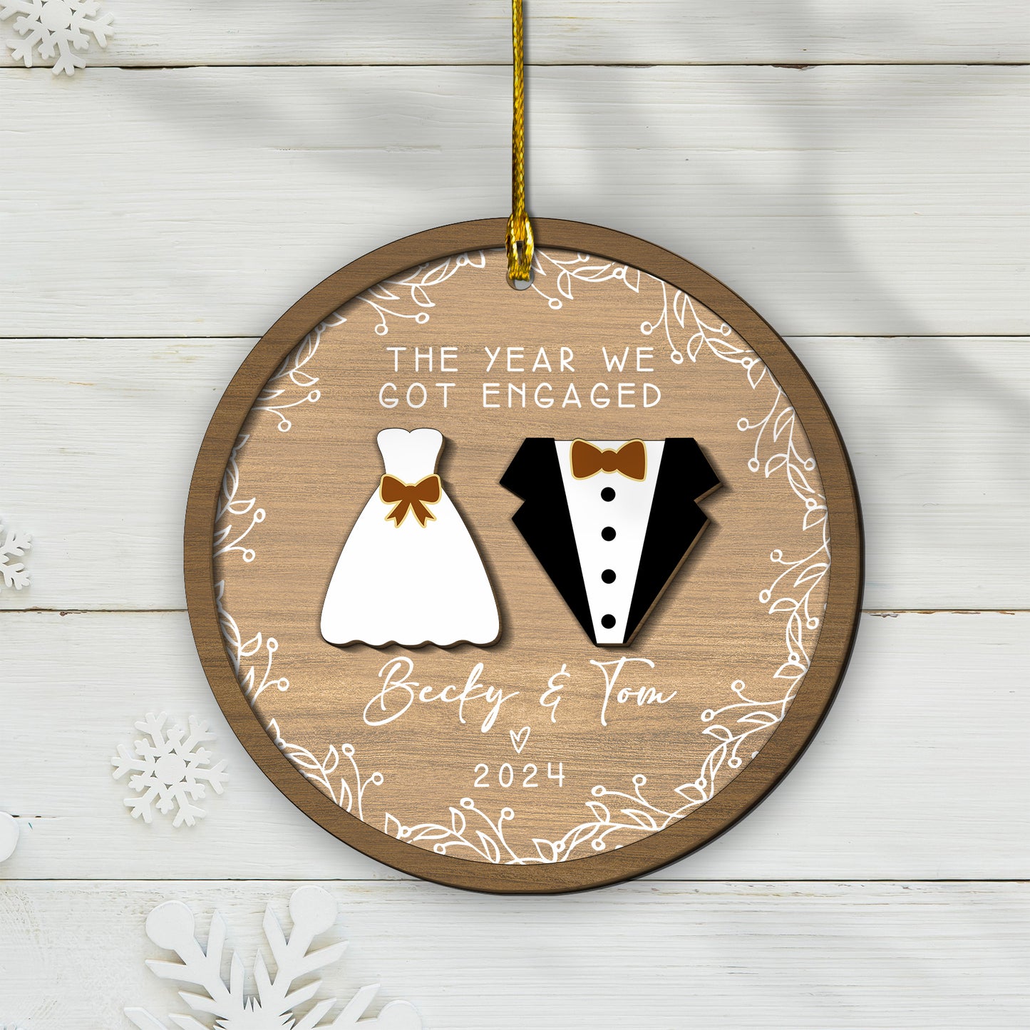 Custom Engaged Couple 2-Layers Wood Ornament