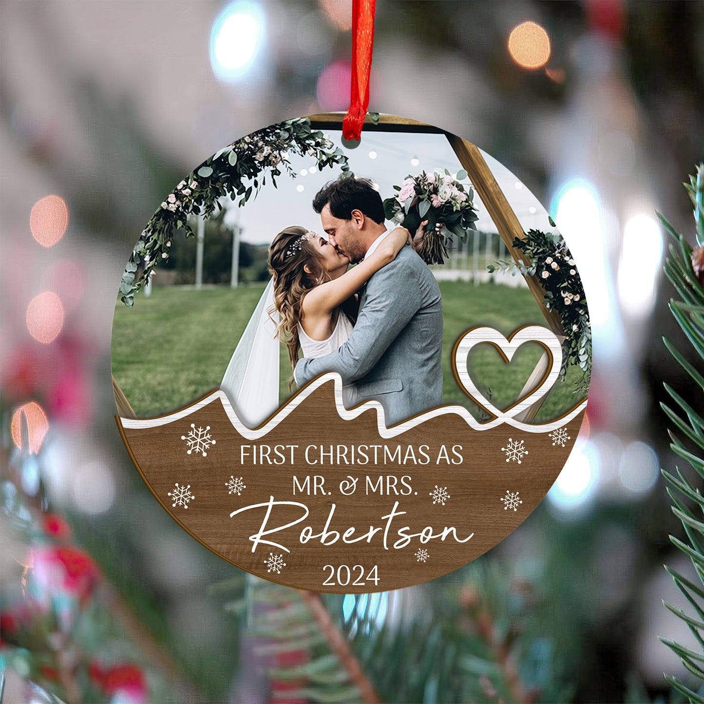 Custom Photo Wedding Wood and Acrylic Ornament