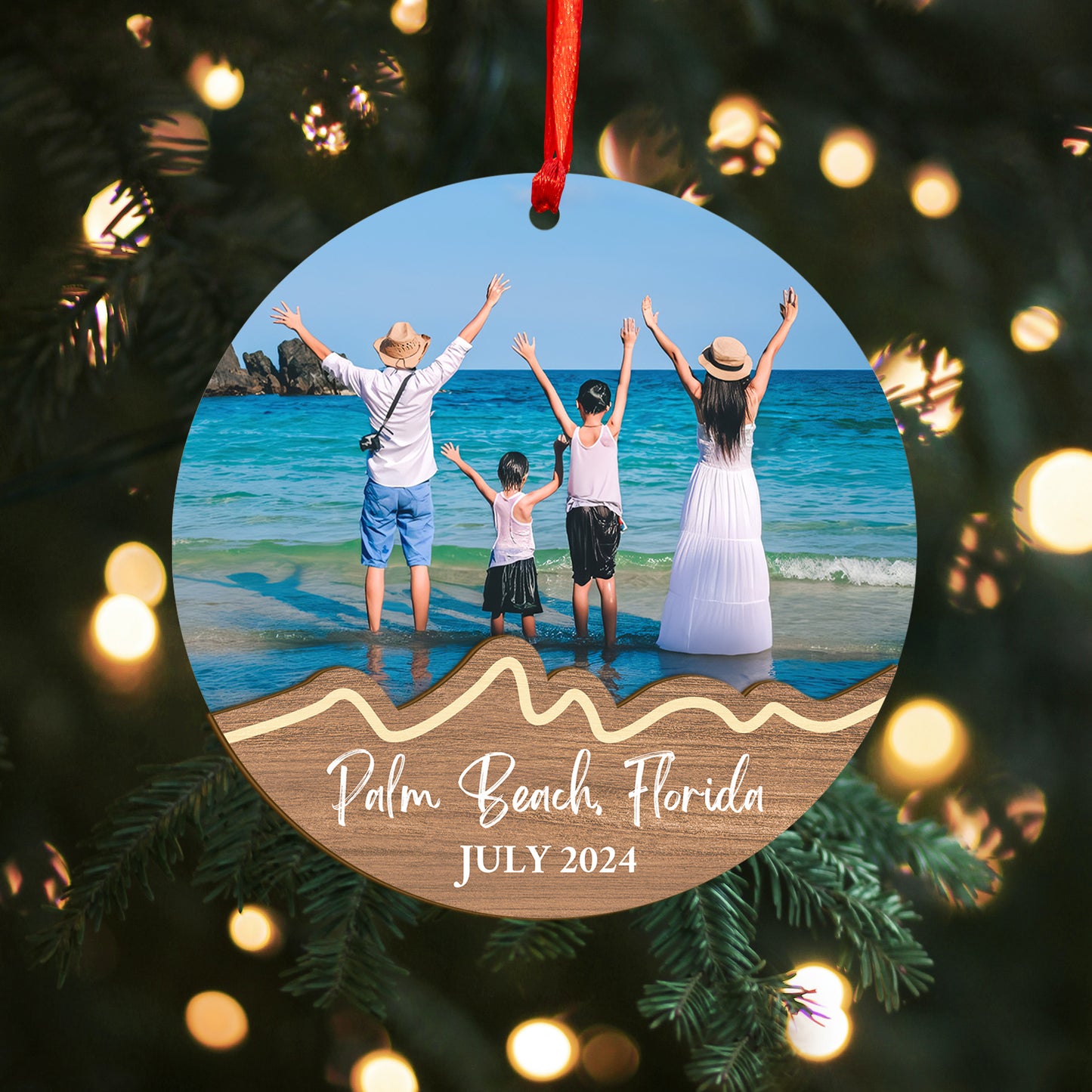 Custom Photo Family Travelling Wood and Acrylic Ornament