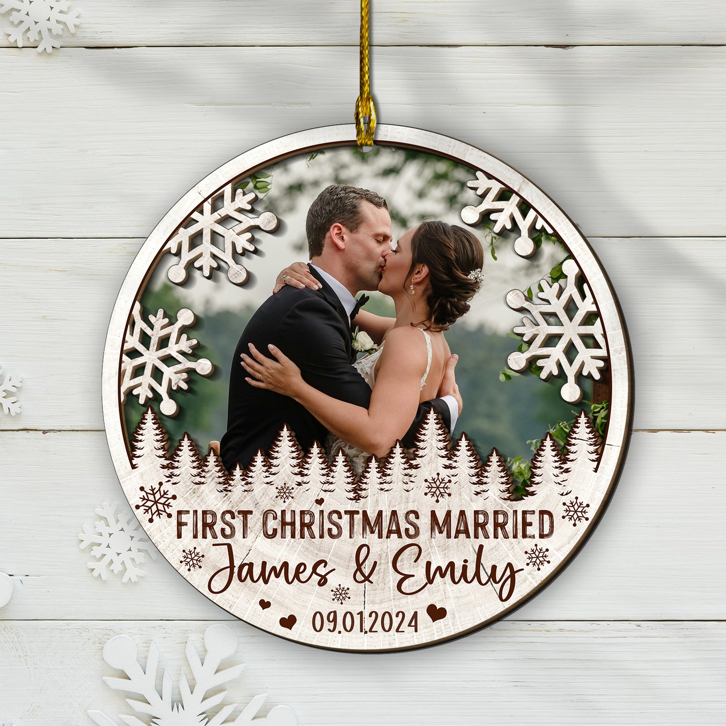 Custom Couple Photo 2-Layer Wood Ornament