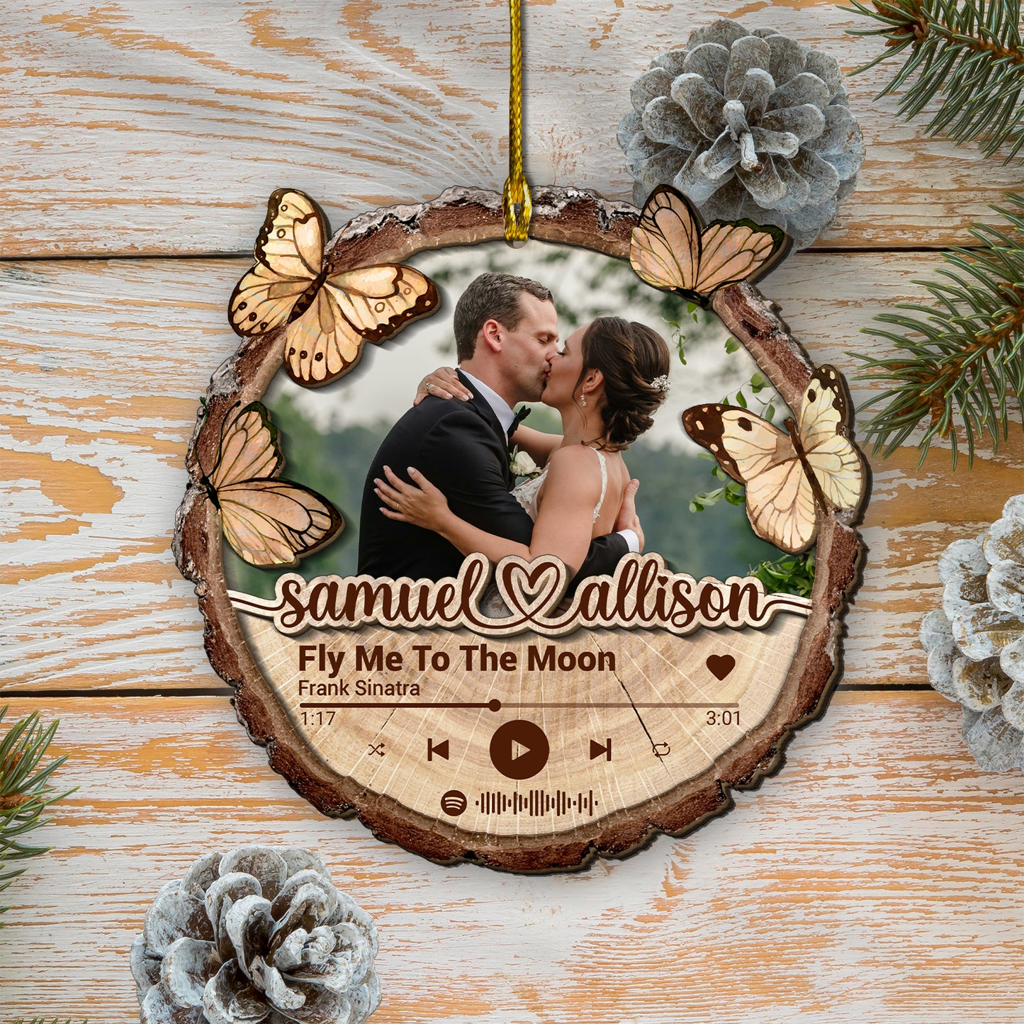 Custom Wedding Song Photo 2-Layer Wood Ornament