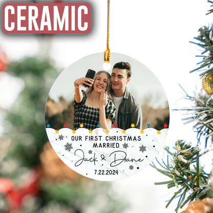 Custom Couple Name Our First Christmas Married Wedding Ornament