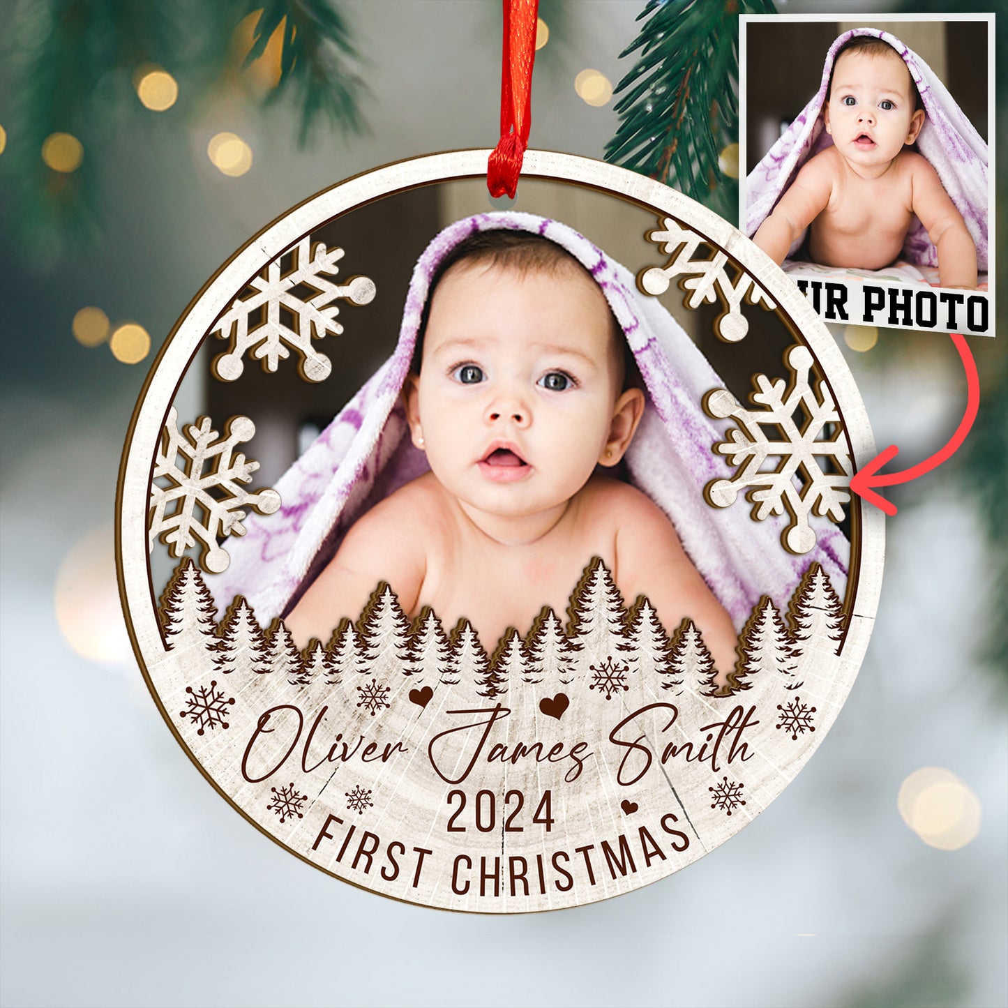 Custom Baby Photo Wood and Acrylic Ornament