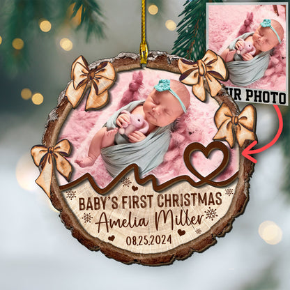 Custom Baby Photo Tie Bow 2-Layer Wood Ornament