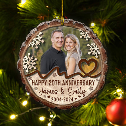 Custom Photo Couple Anniversary 2-Layer Wood Slice Ornament