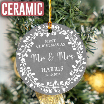 Custom First Christmas As Mr & Mrs Wedding Ornament