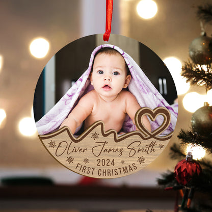 Custom Photo Baby First Christmas Wood and Acrylic Ornament