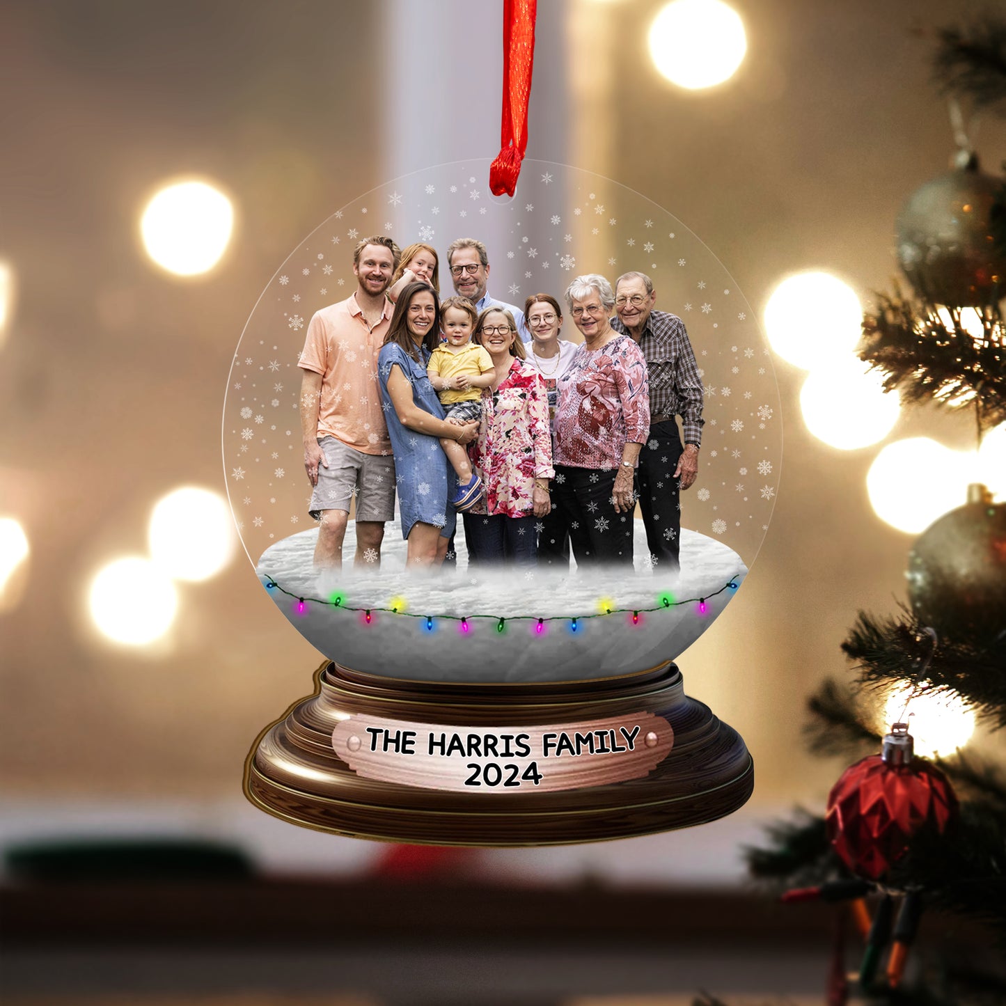 Custom Photo Family Snowball Wood and Acrylic Ornament