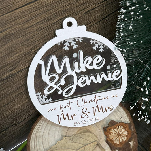 Custom First Christmas Married Wood and Acrylic Ornament