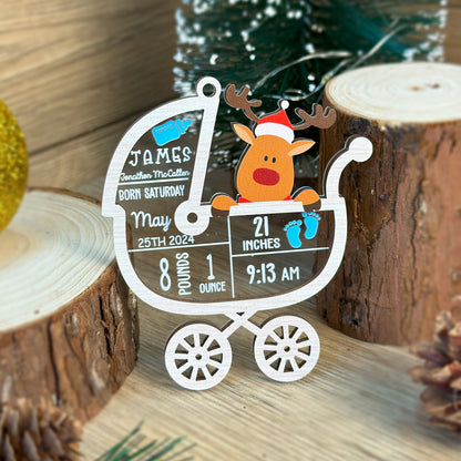 Custom Baby Stats Wood and Acrylic Ornament