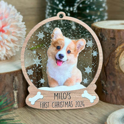 Custom Photo Dog First Christmas Wood and Acrylic Ornament