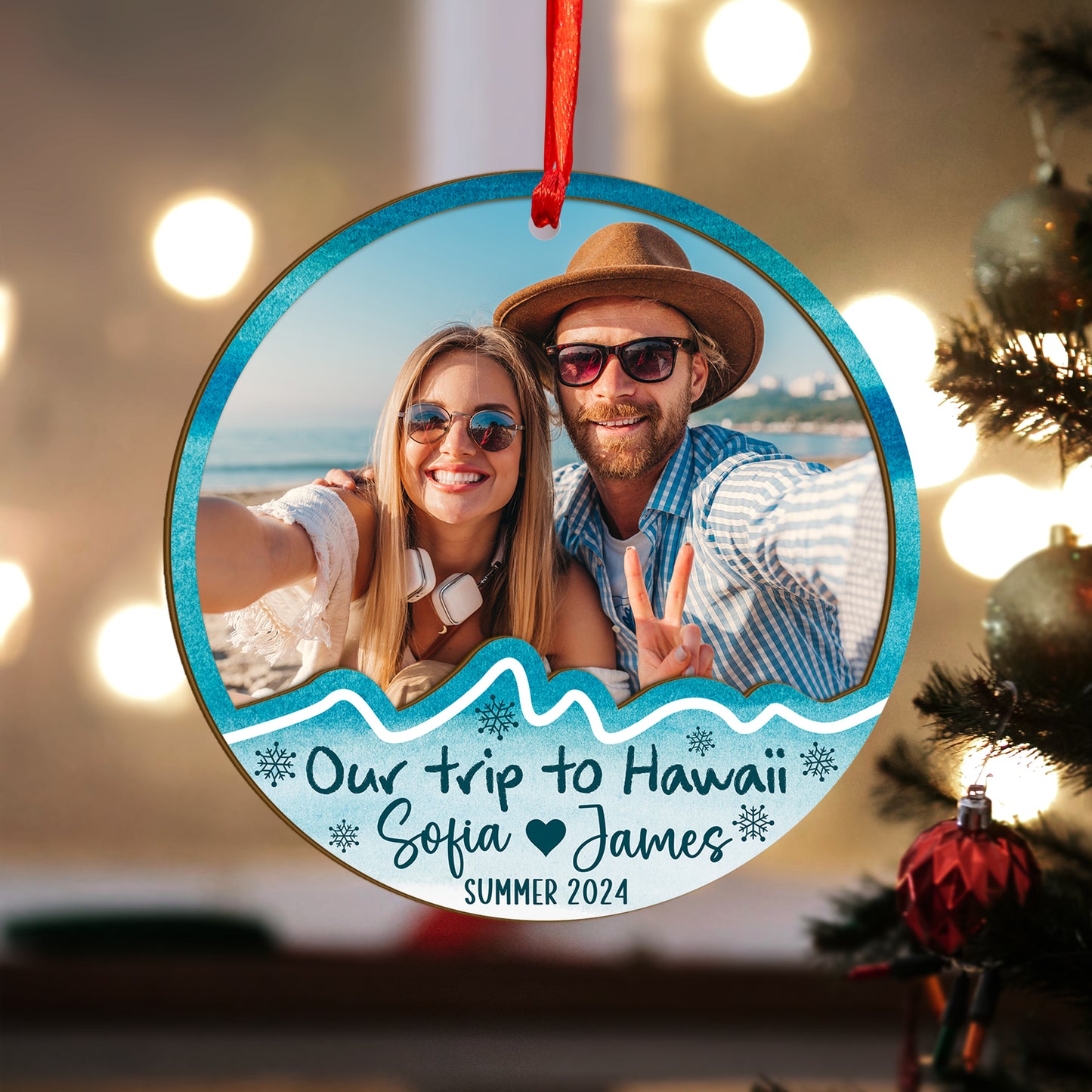 Custom Travel Photo Wood and Acrylic Ornament