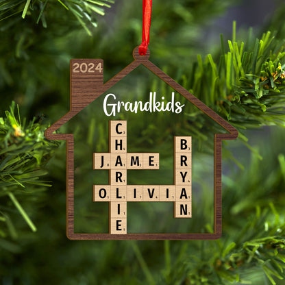 Custom Family Crossword Wood and Acrylic Christmas Ornament