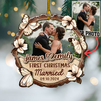 Custom Wedding Photo 2-Layer Wood Slice Ornament