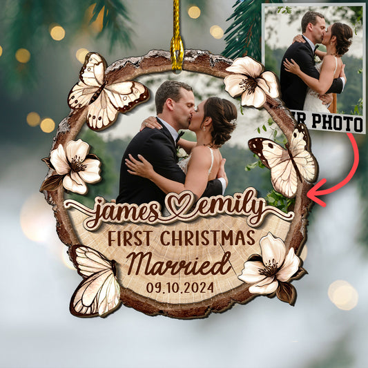 Custom Wedding Photo 2-Layer Wood Slice Ornament