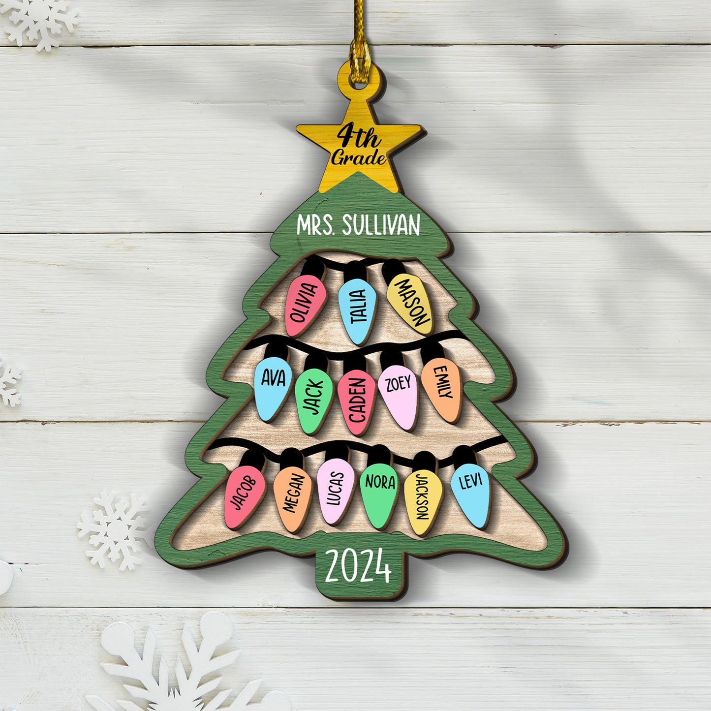 Custom Class List Christmas Tree 2-Layers Wood Ornament