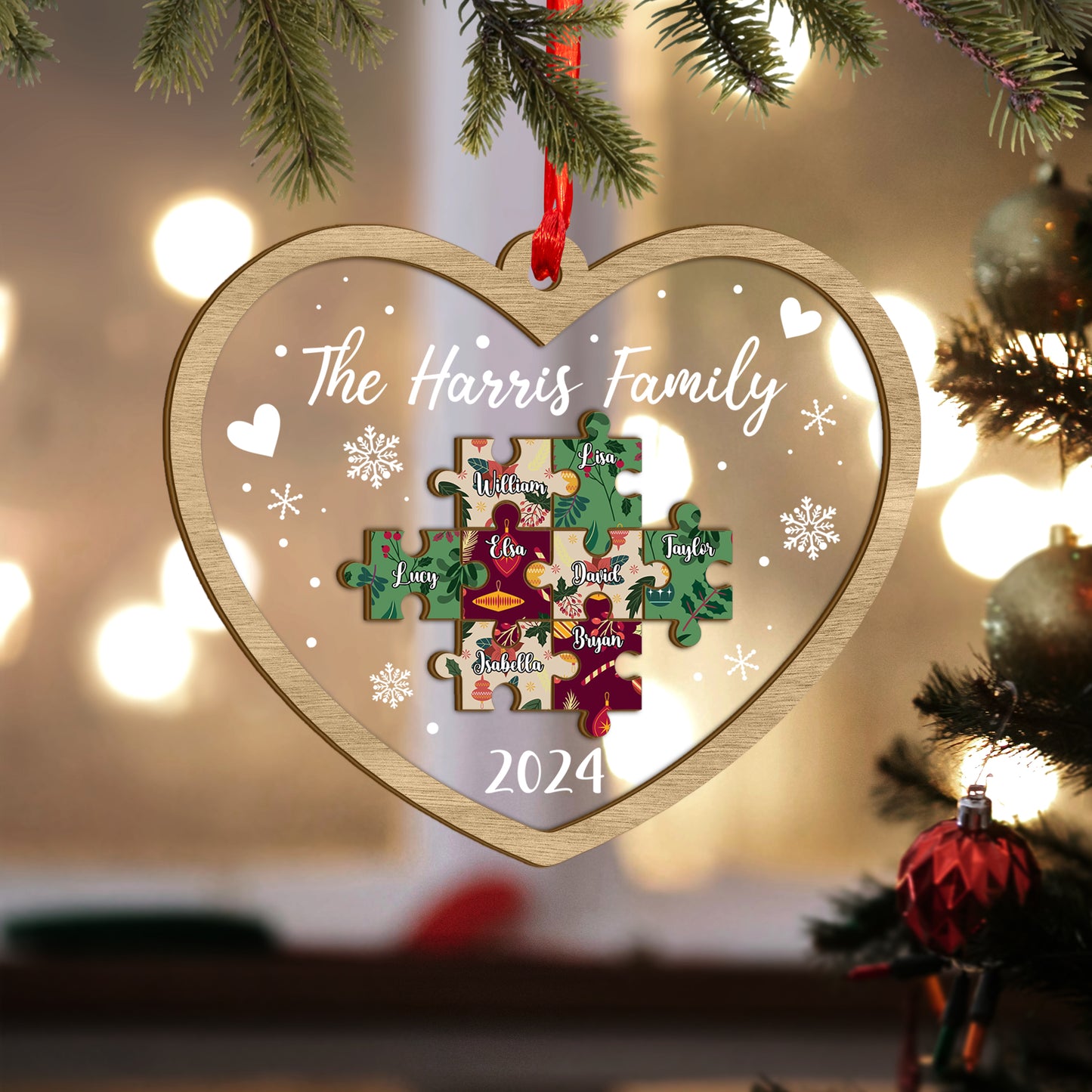 Custom Puzzles Family Names Wood and Acrylic Ornament