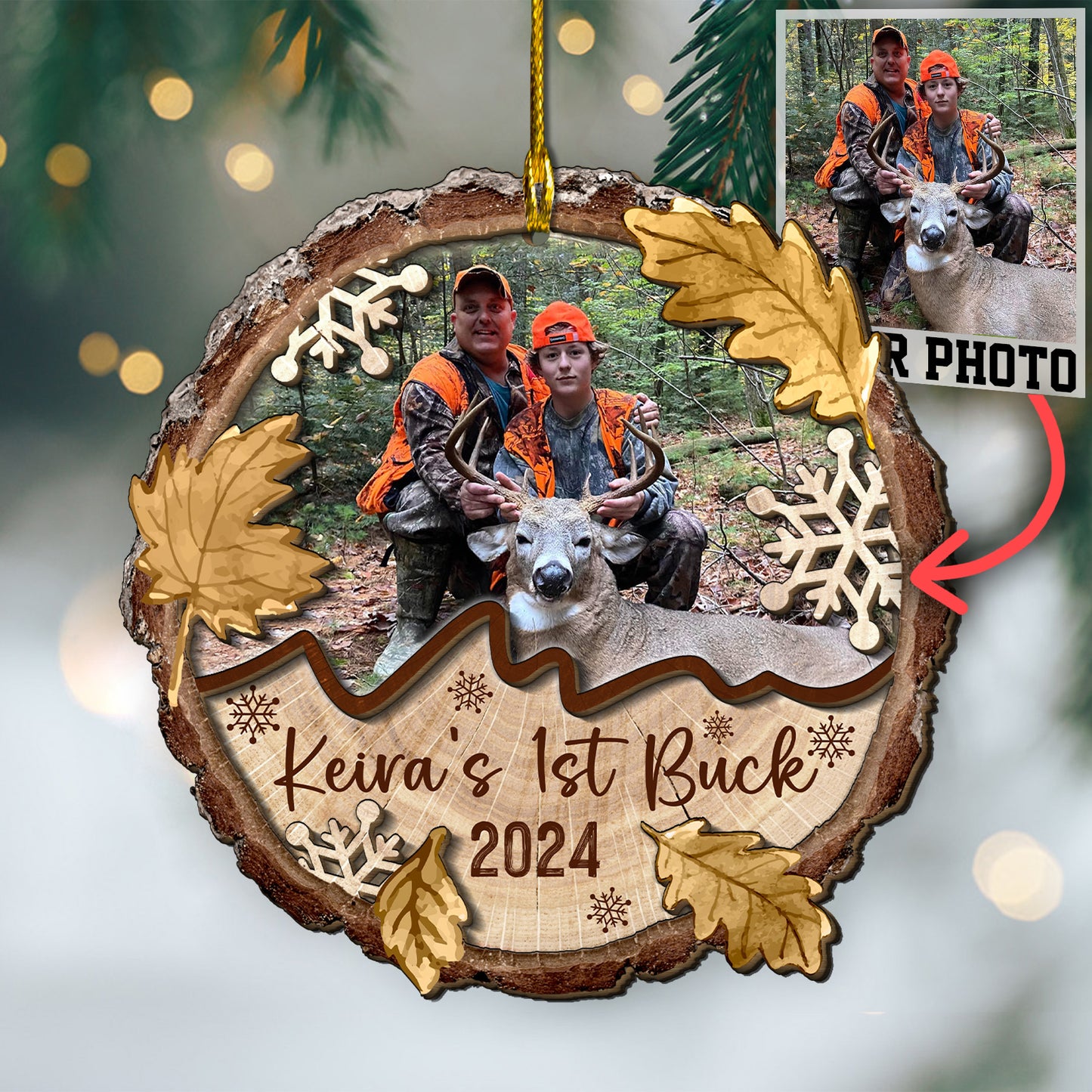 Custom Hunting Photo 2-Layer Wood Ornament