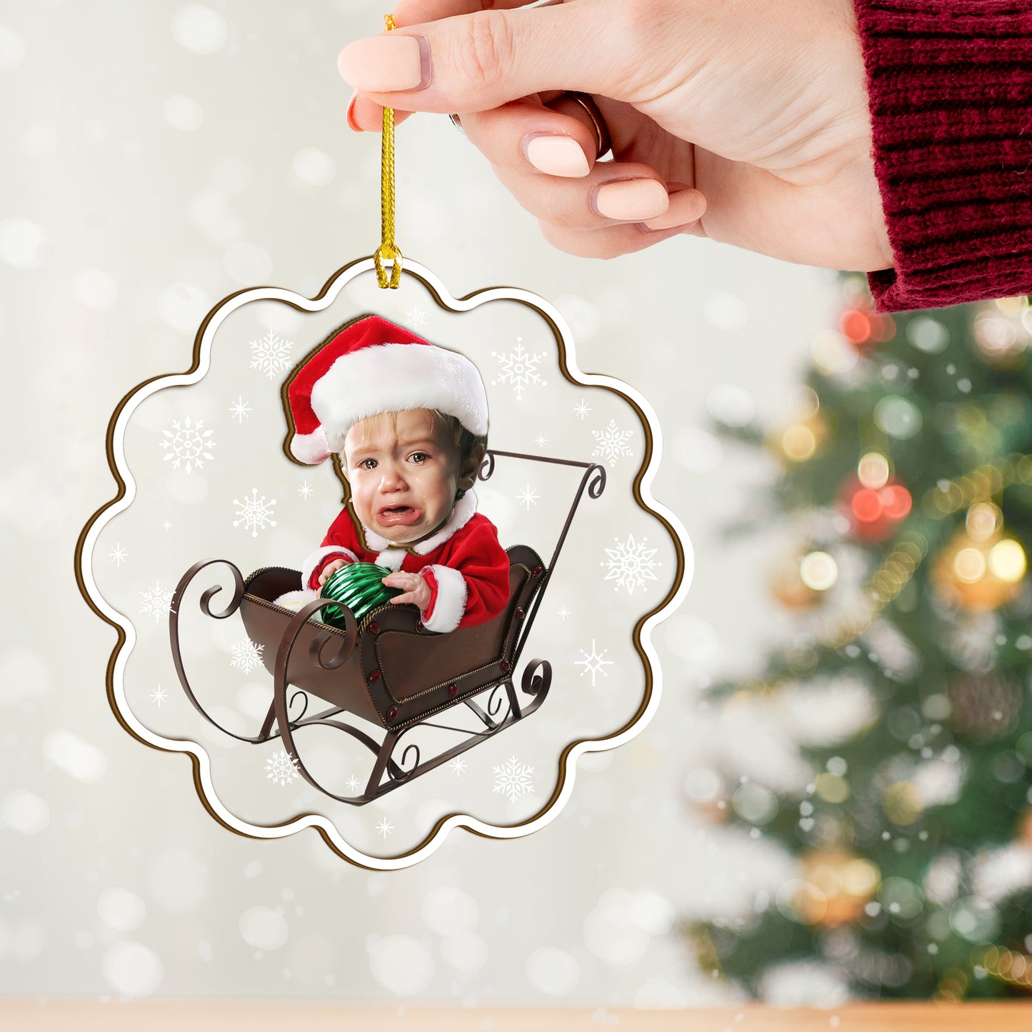 Custom Face Photo Baby Christmas Wood and Acrylic Ornament