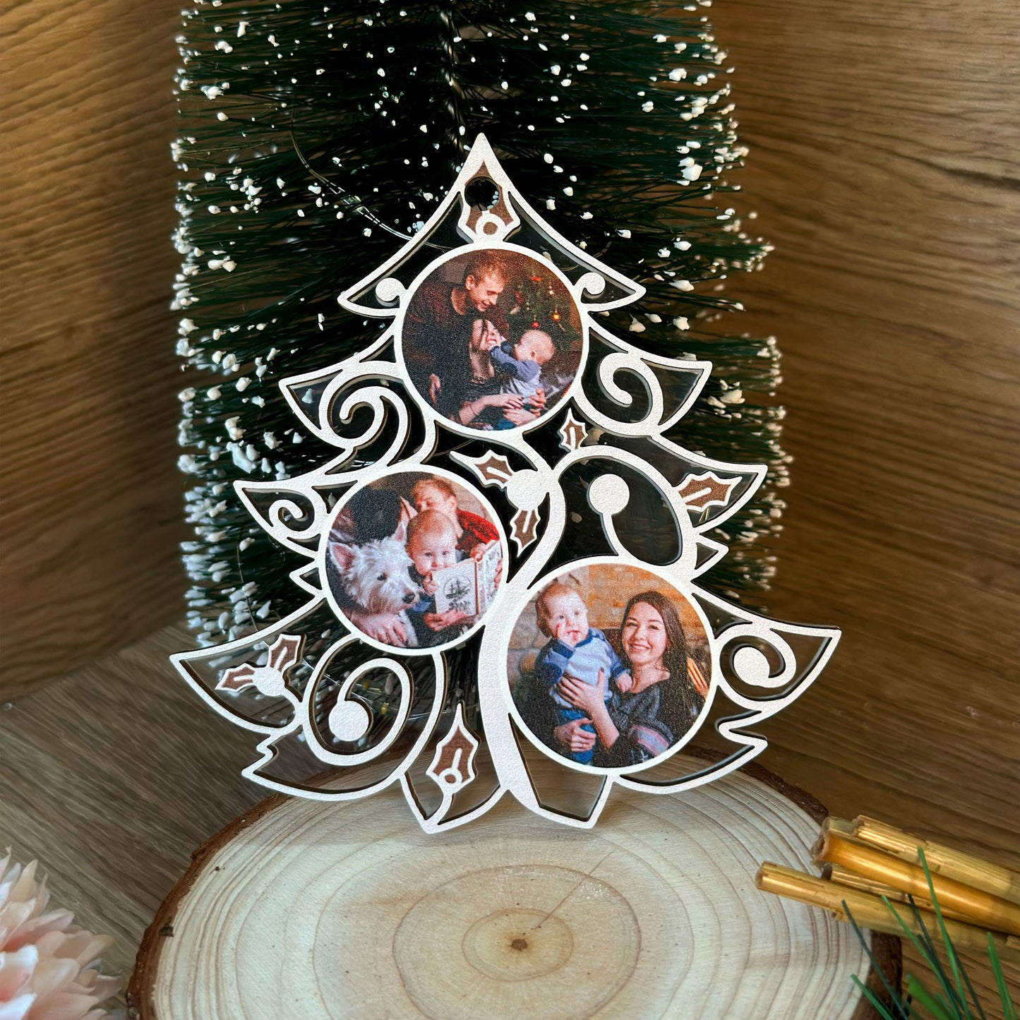 Custom Photos Family Tree Wood and Acrylic Ornament