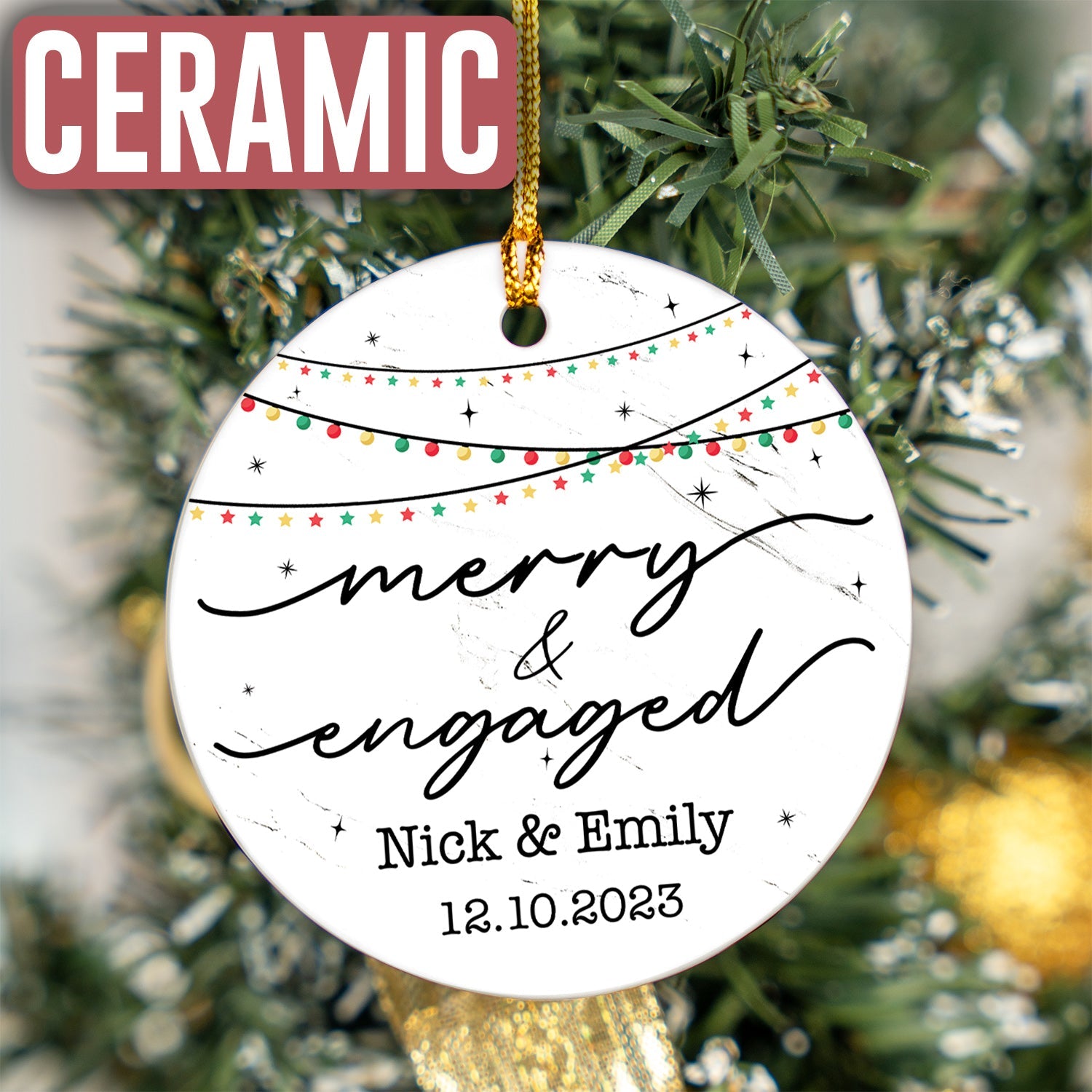 Custom Engagement Couple Names Ornament