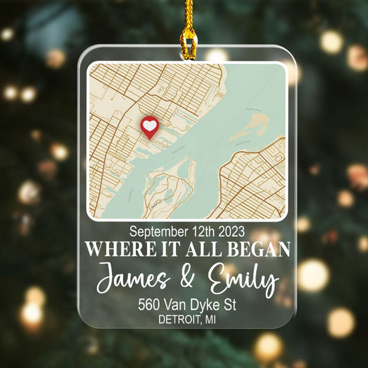 Custom Location Map Couple Names Ornament