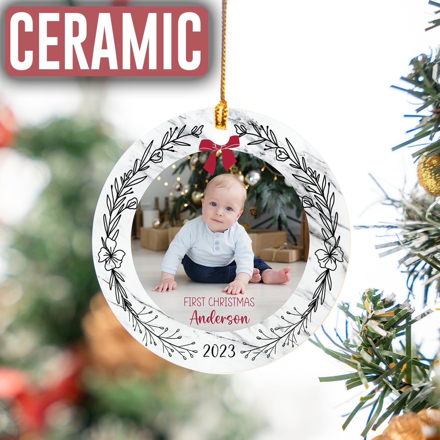 Custom Photo Baby With Name Ornament