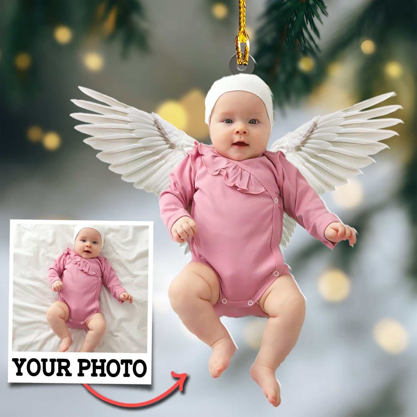 Custom Photo Baby With Wings Ornament