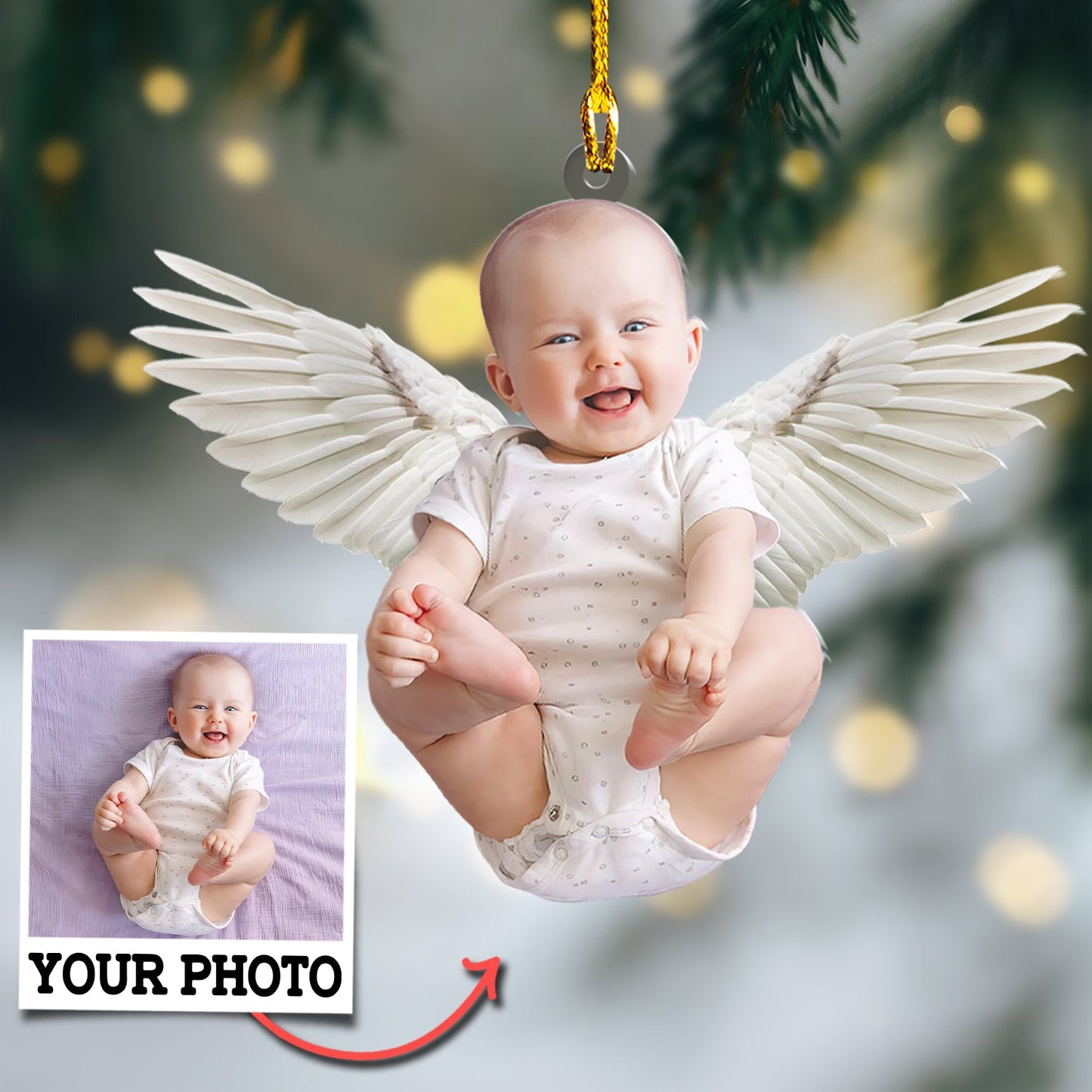 Custom Photo Baby With Wings Ornament