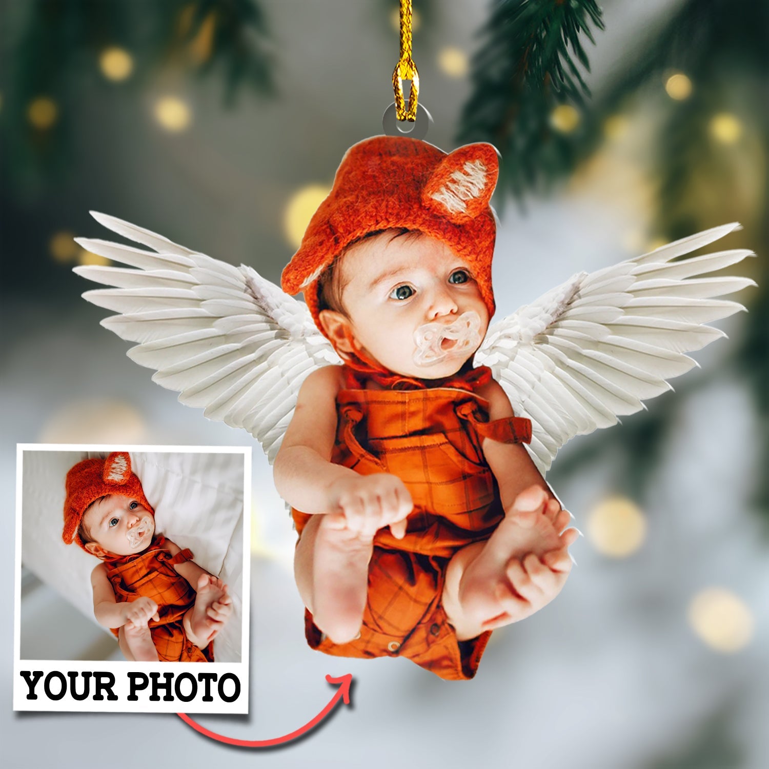 Custom Photo Baby With Wings Ornament