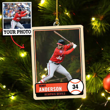 Custom Photo Baseball Name Card Ornament