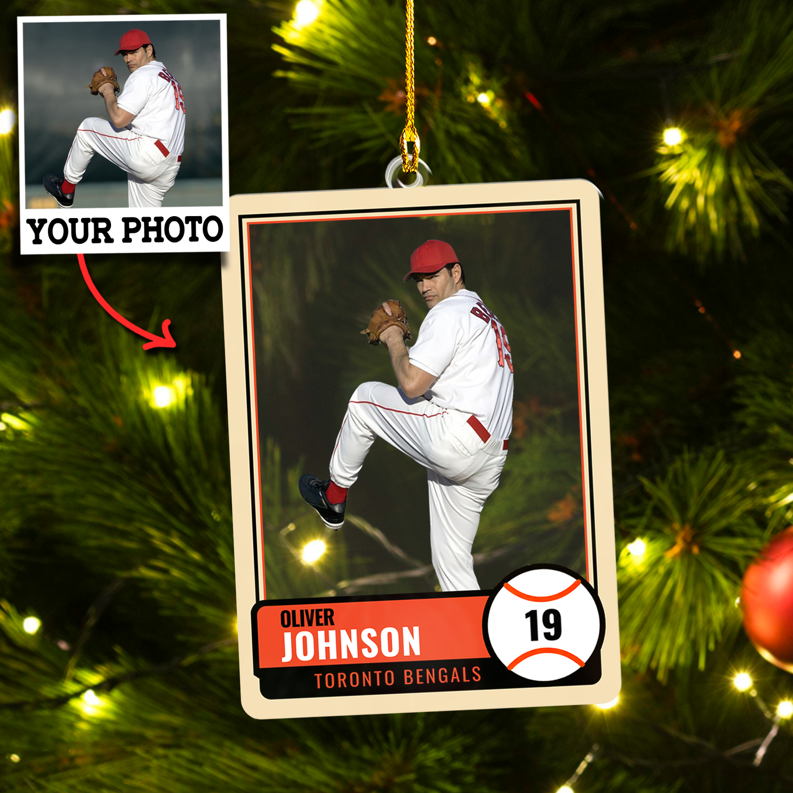 Custom Photo Baseball Name Card Ornament