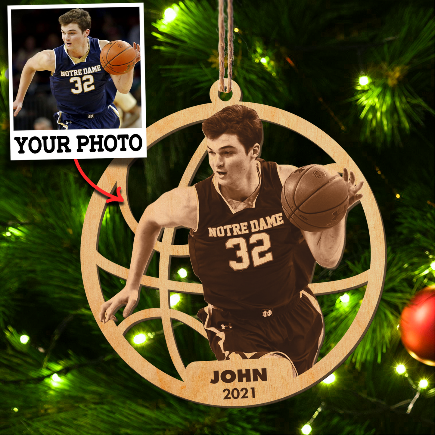 Custom Photo Baseball Wood Ornament