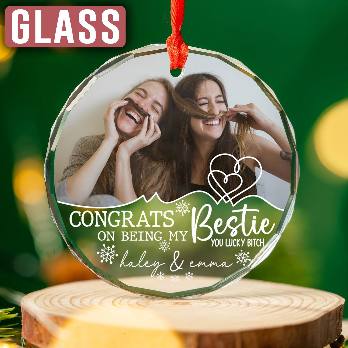 Custom Photo Bestie With Names Ornament