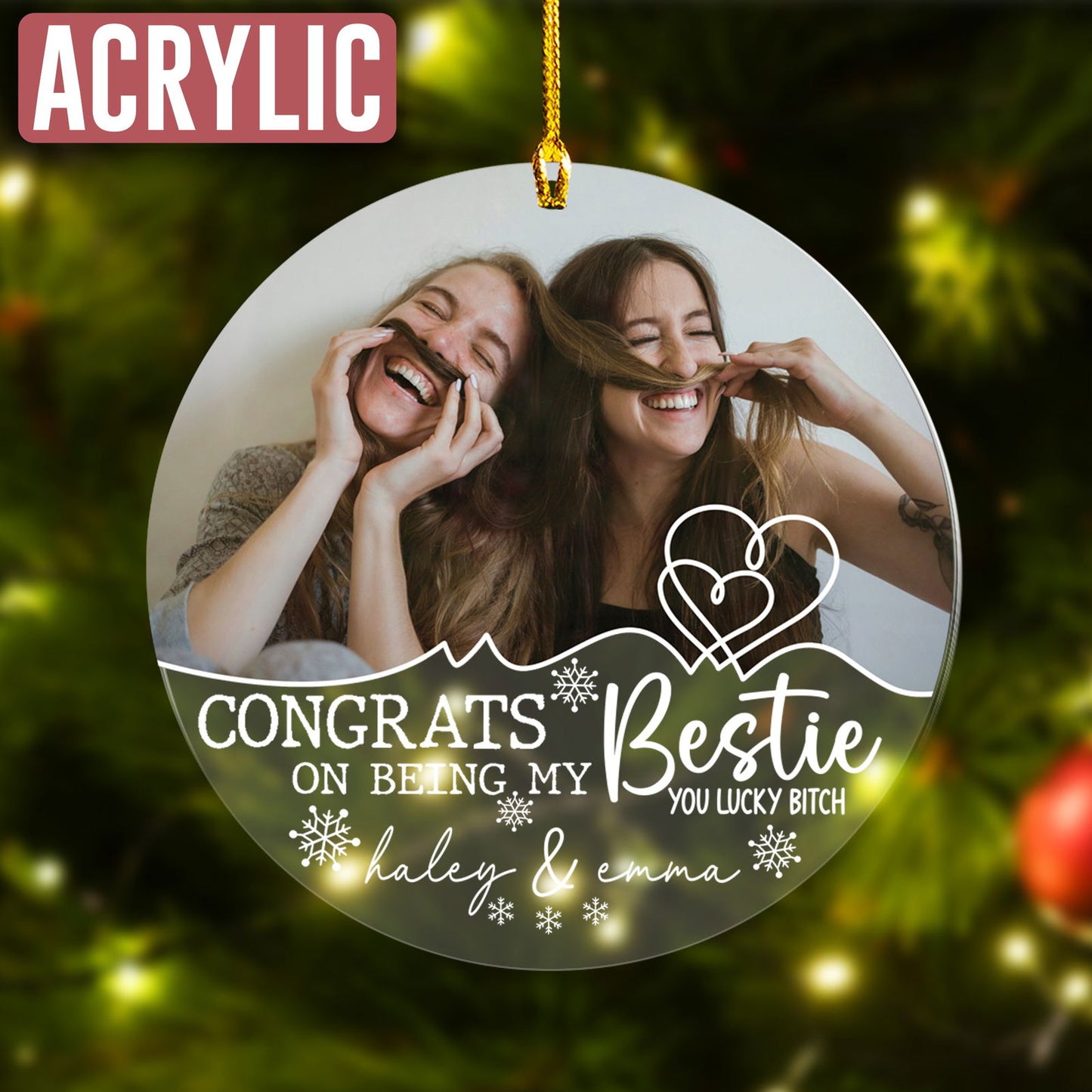 Custom Photo Bestie With Names Ornament