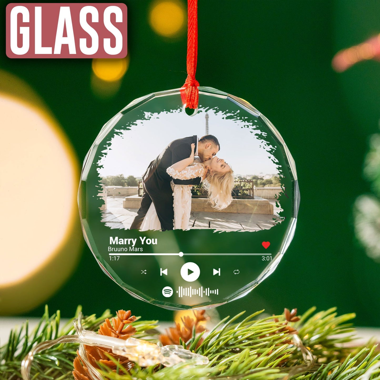 Custom Photo Couple With Song Name Ornament