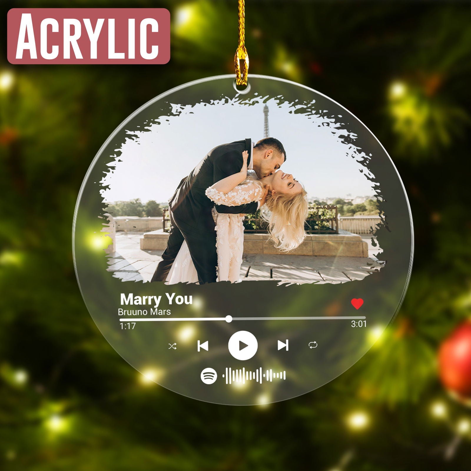 Custom Photo Couple With Song Name Ornament