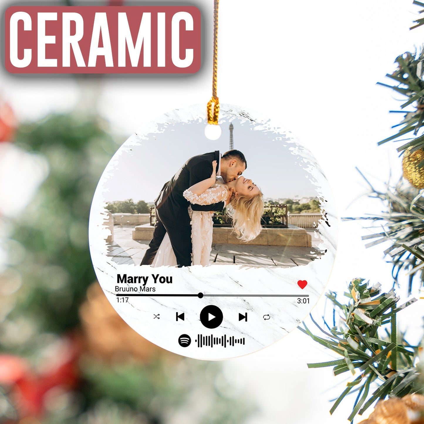 Custom Photo Couple With Song Name Ornament