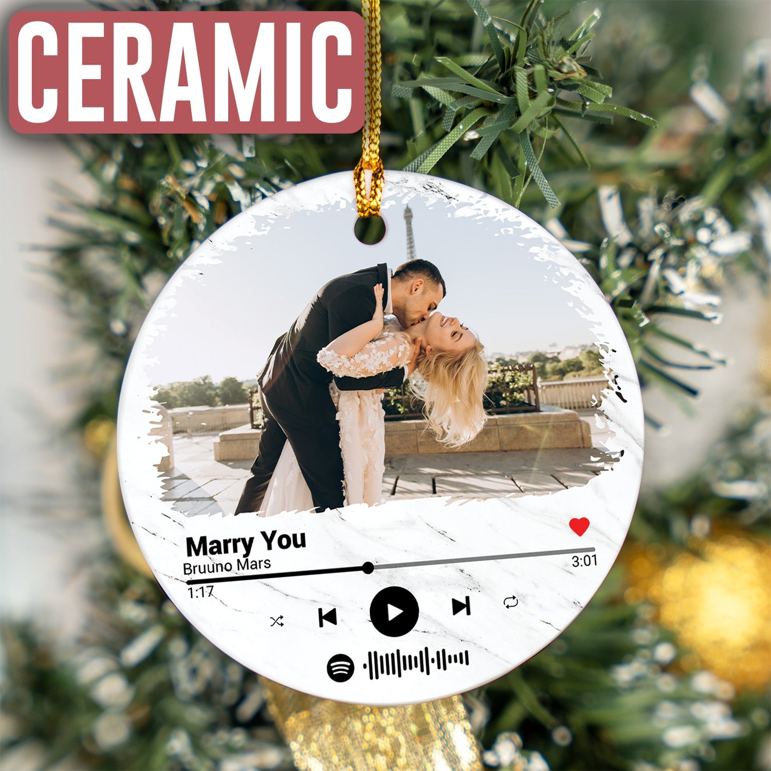 Custom Photo Couple With Song Name Ornament