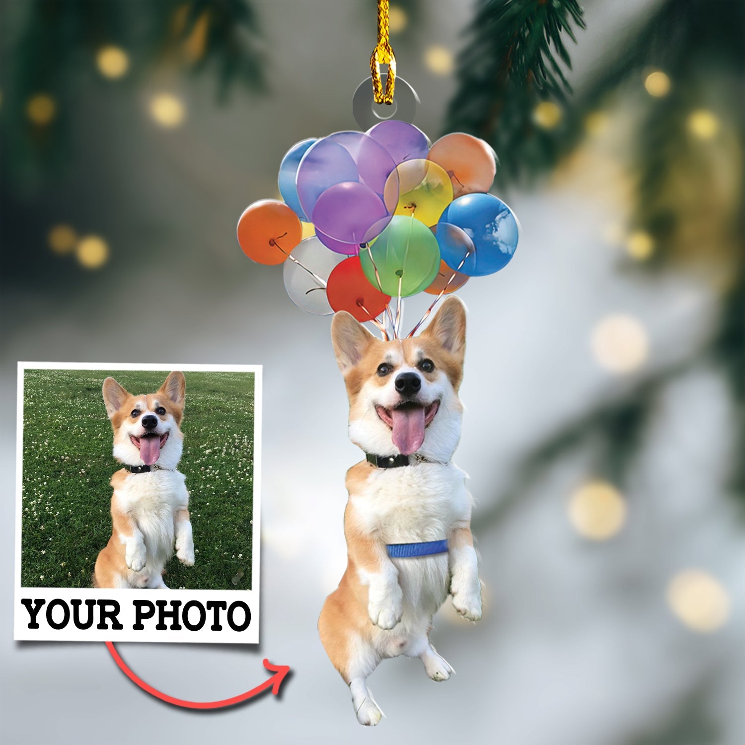 Custom Photo Dog With Balloons Ornament