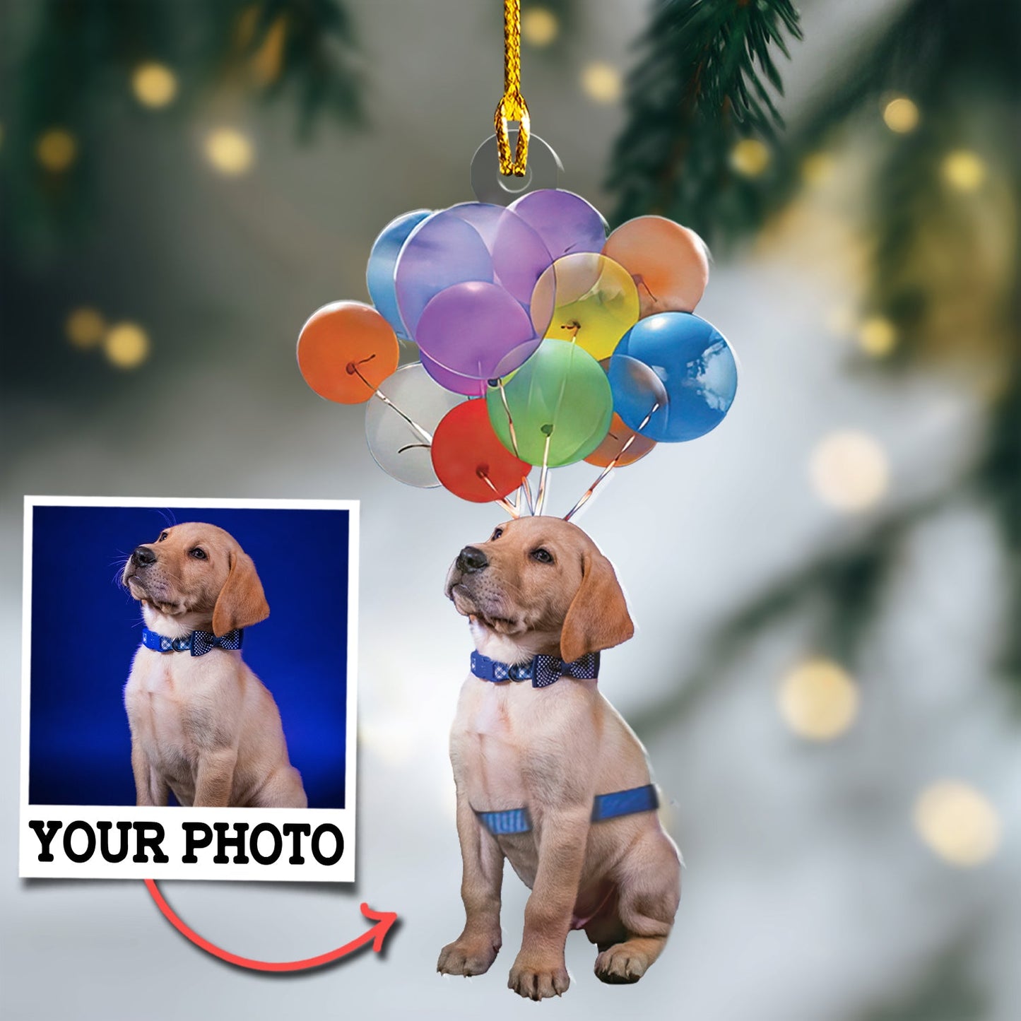 Custom Photo Dog With Balloons Ornament