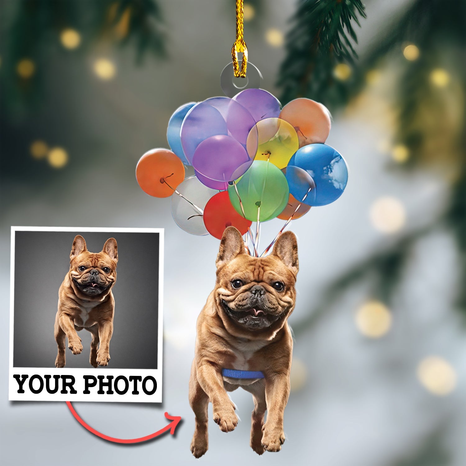 Custom Photo Dog With Balloons Ornament