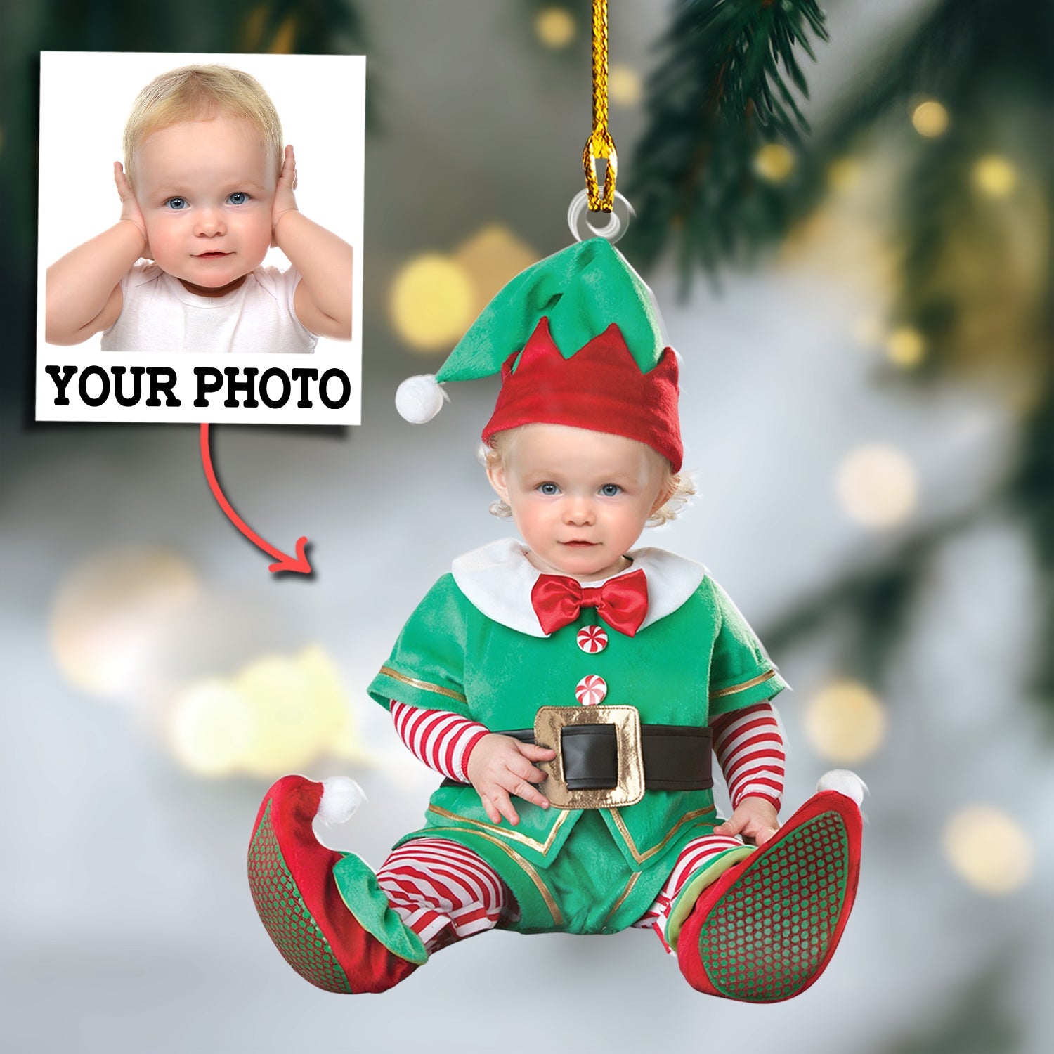 Custom Photo Elf Baby Ornament