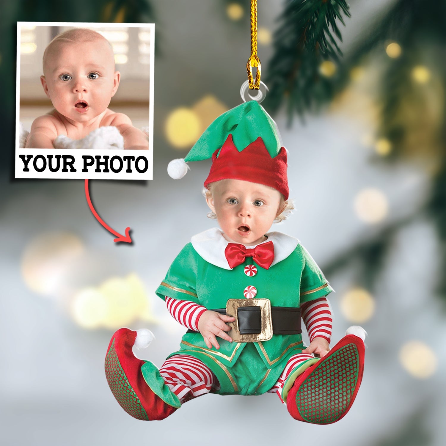 Custom Photo Elf Baby Ornament