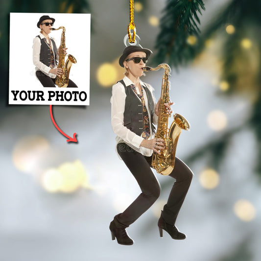 Custom Photo Playing Saxophone Ornament