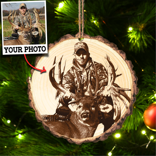 Custom Photo Sketch Hunting Wood Slice Ornament