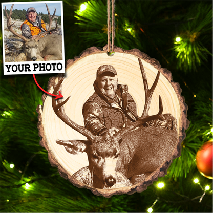 Custom Photo Sketch Hunting Wood Slice Ornament