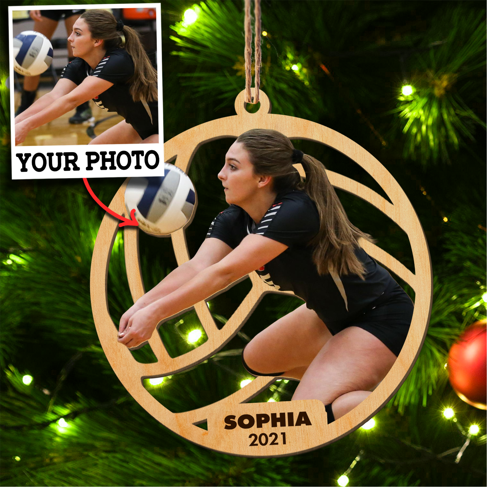 Custom Photo Volleyball Wood Ornament