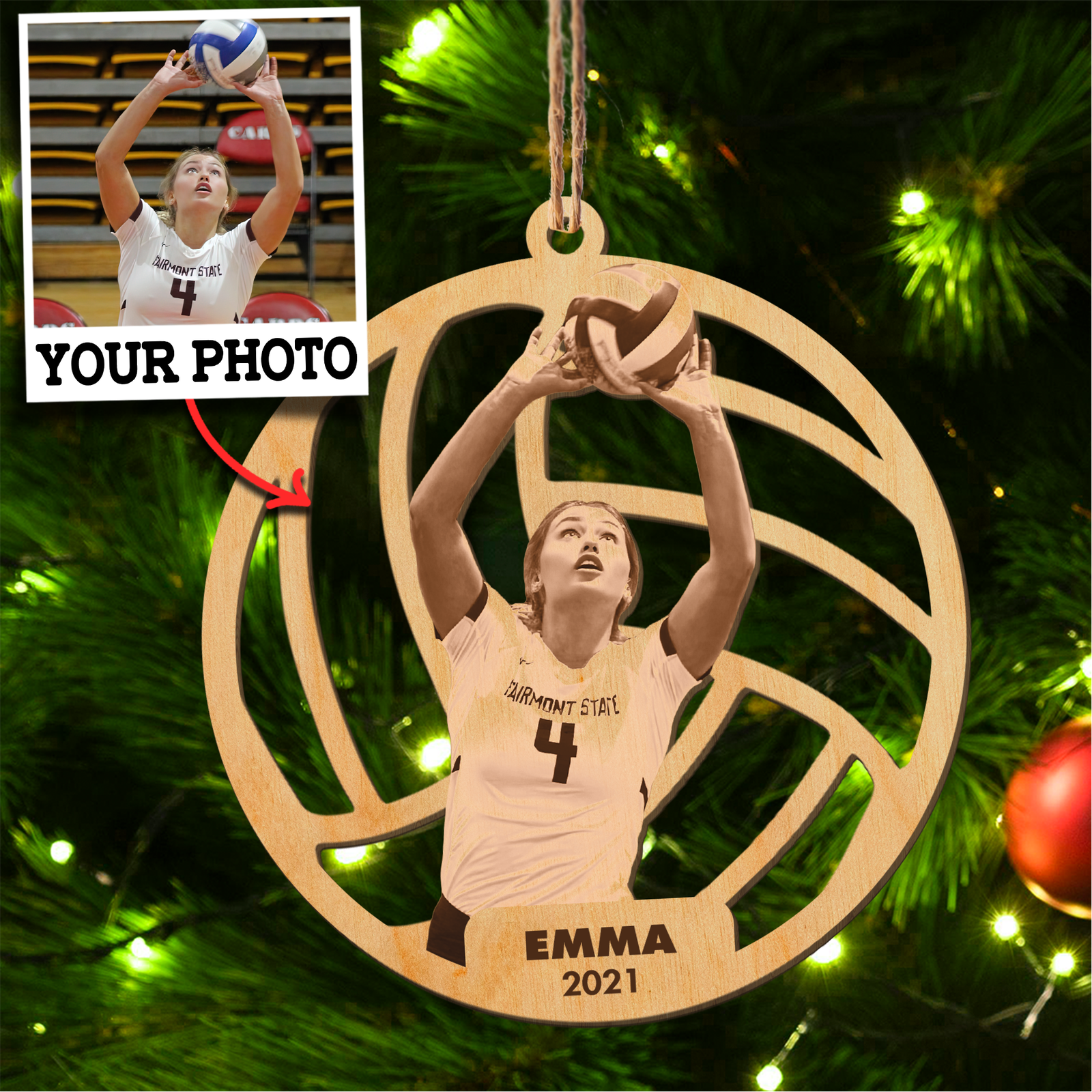 Custom Photo Volleyball Wood Ornament