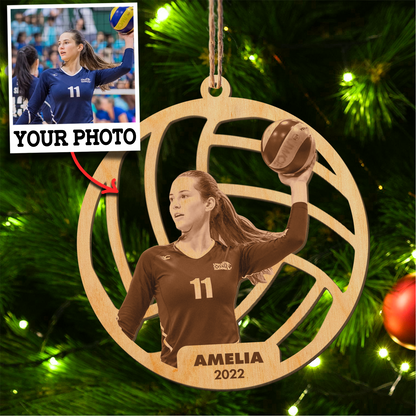 Custom Photo Volleyball Wood Ornament